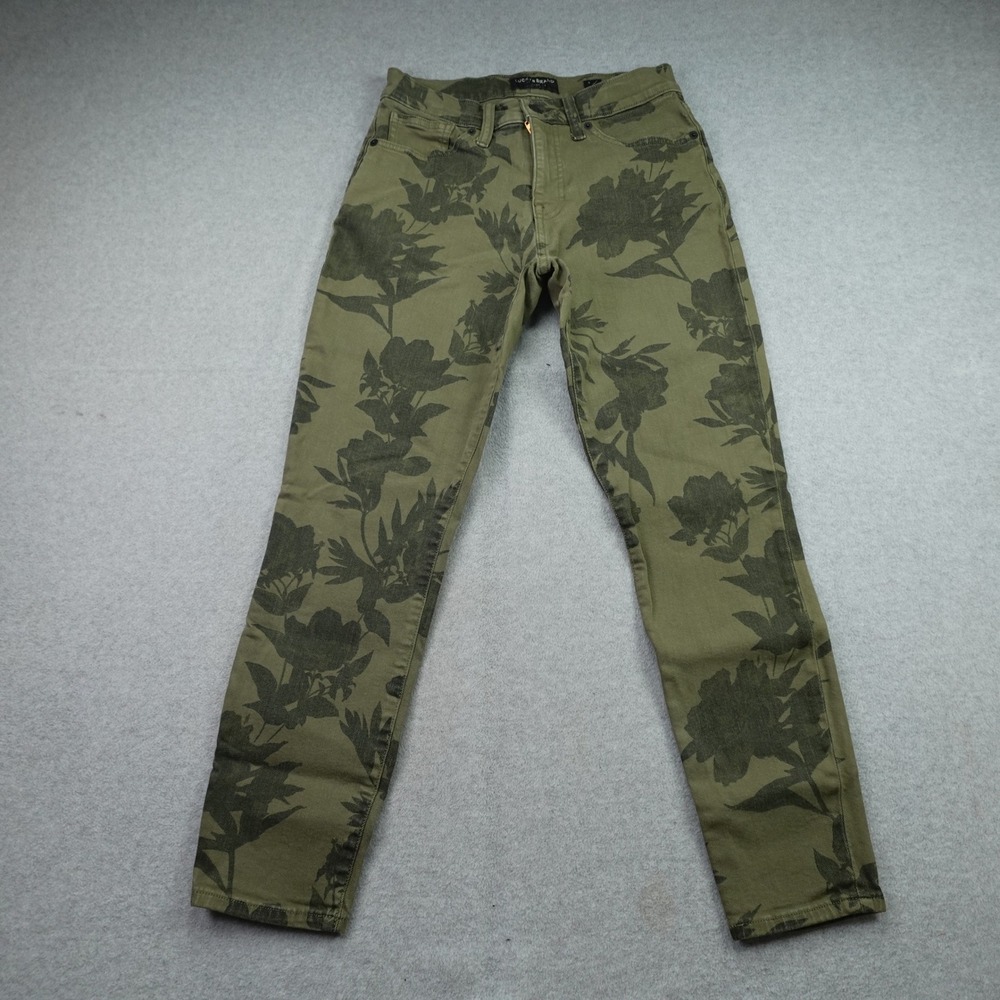 Lucky Brand Jeans Womens 6/28 Green Floral Ava Skinny Mid Rise Ankle
